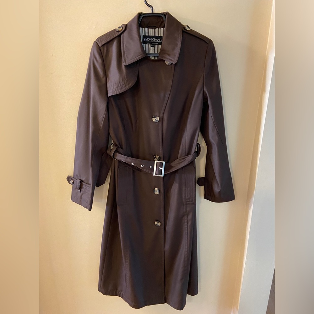 Vintage Simon Chang dark chocolate brown rain trench coat size 5/6